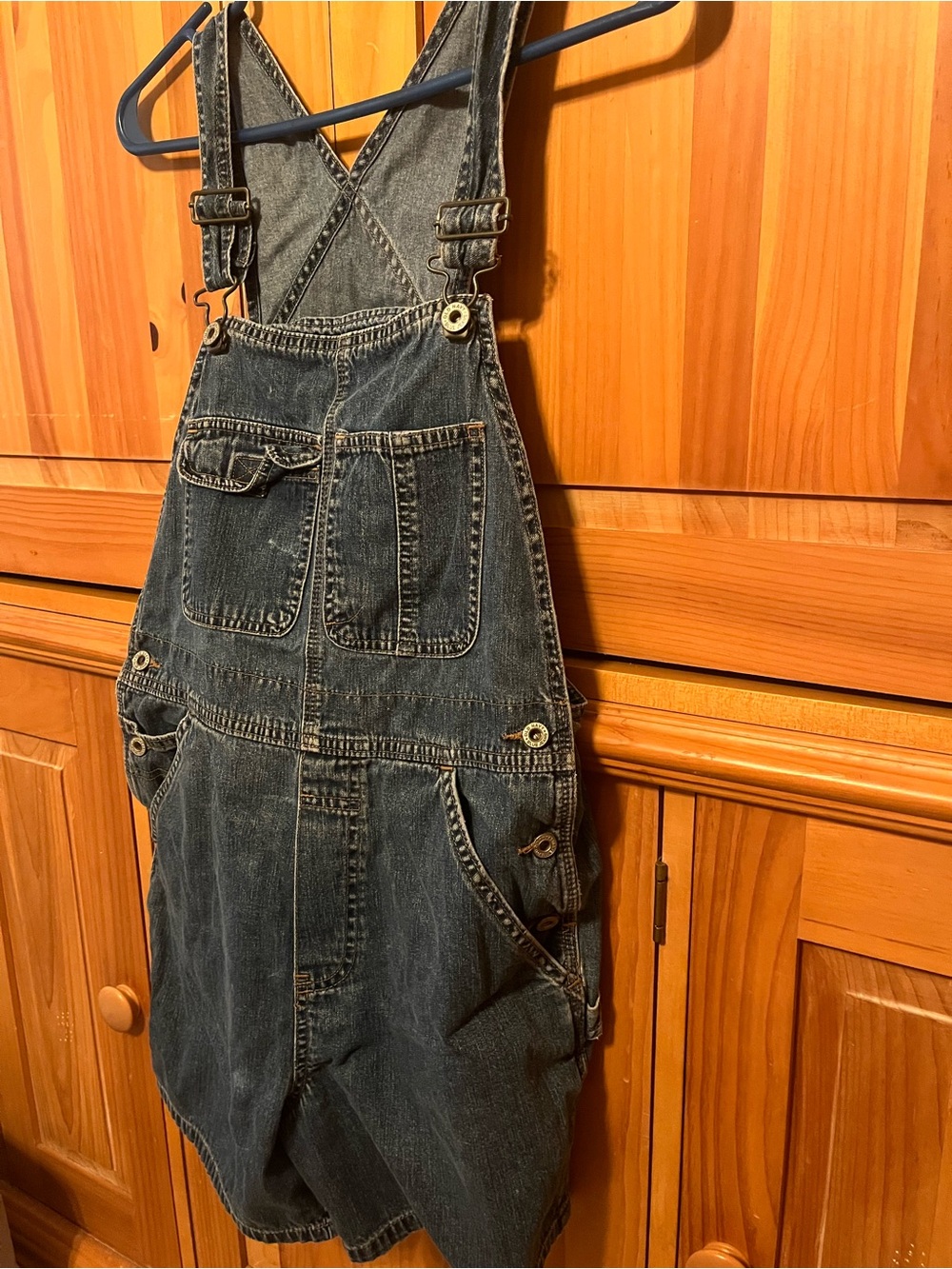 Vintage Old Navy Dark Blue Denim Overall Shorts with Front Pockets
